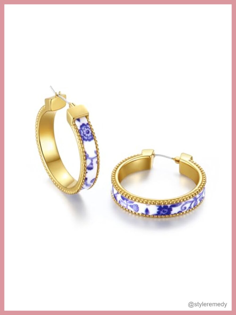Hand-Painted Porcelain Hoop Earrings with 18K Gold Plated Lever Back